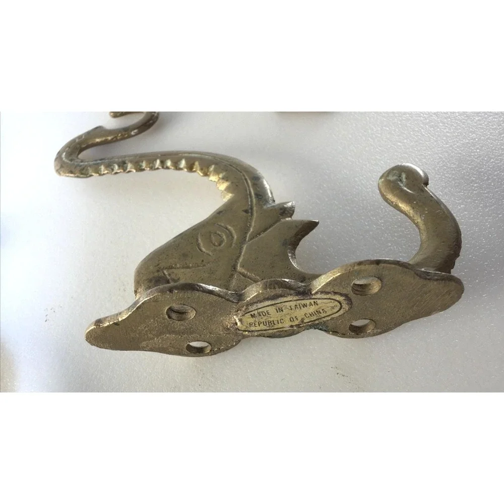 2 Vtg Solid Brass Elephant Head Double Wall Hooks Planter Coat Hangers Trunks Up
